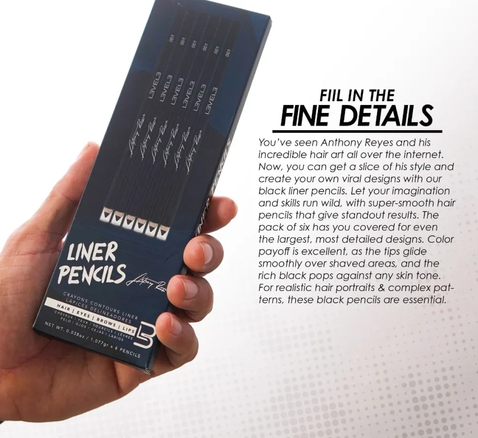 L3VEL3 - Black Color Liner Pencils - 6 pcs