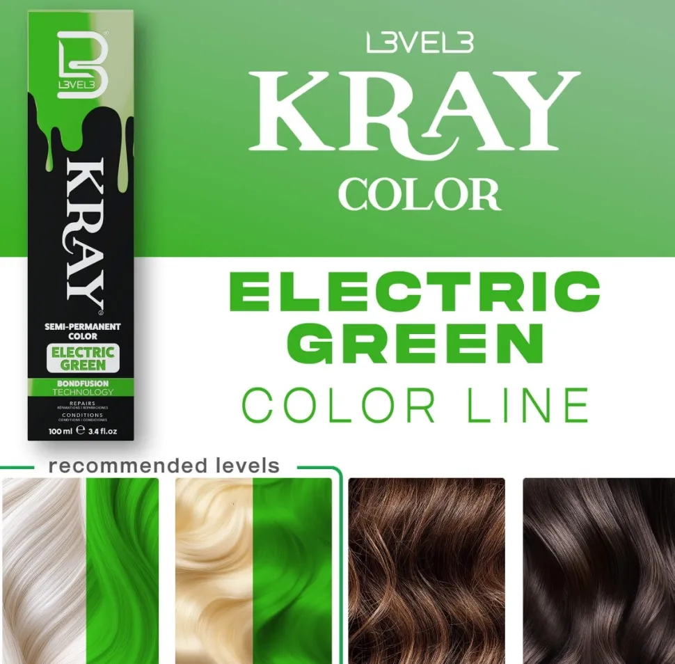 L3VEL3 Kray Electric Green Semi Permanent Color Tube 100 ml