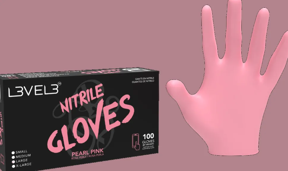 L3VEL3 Pearl Pink Large Professional Nitrile Gloves 100 Pack