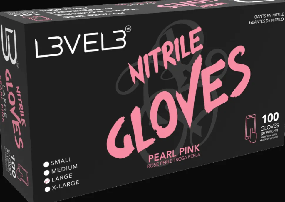 L3VEL3 Pearl Pink Large Professional Nitrile Gloves 100 Pack
