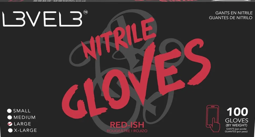 L3VEL3 Red-Ish Large Professional Nitrile Gloves 100 Pack