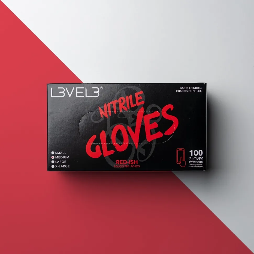 L3VEL3 Red-Ish Large Professional Nitrile Gloves 100 Pack