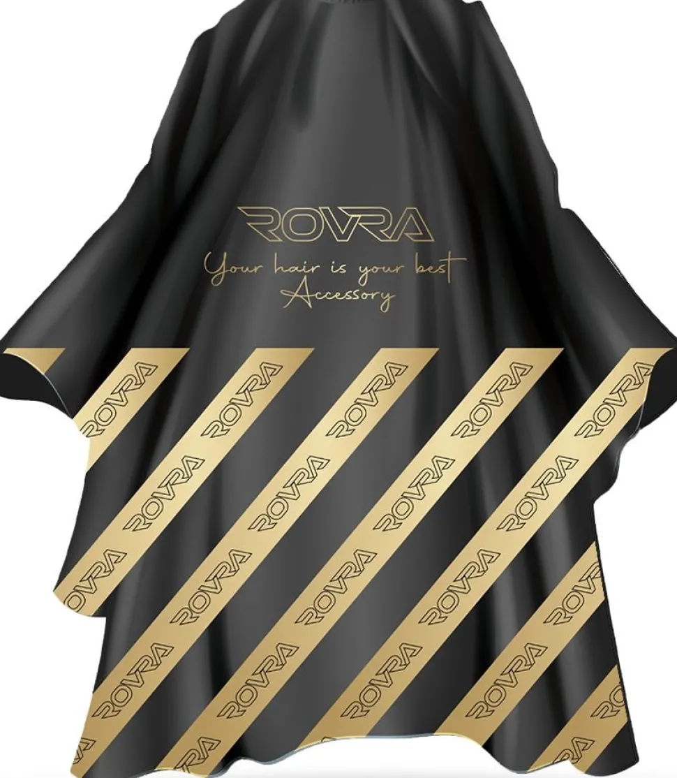 Rovra Barber Cape With Logo - Black & Gold