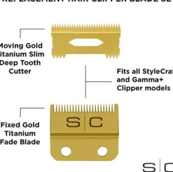StyleCraft Gold Titanium DLC Fixed Fade Blade with Slim Deep Tooth Cutter