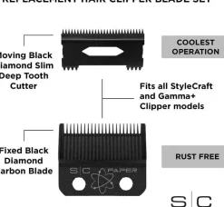 StyleCraft Black Diamond Faper Slim Deep Tooth Fade Blade with Slim Deep Tooth Cutter